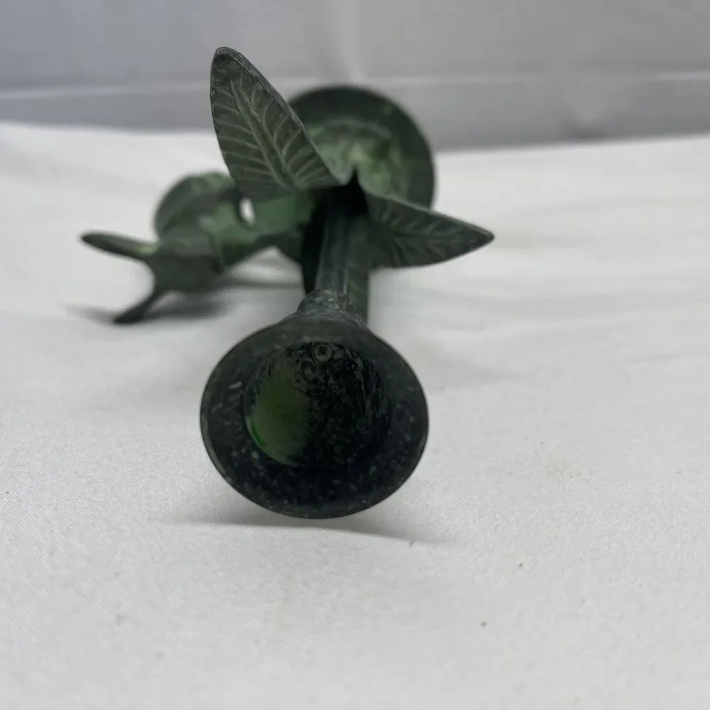 Vintage Cast Metal Rabbit Bunny Candleholder w/ Leaves 7